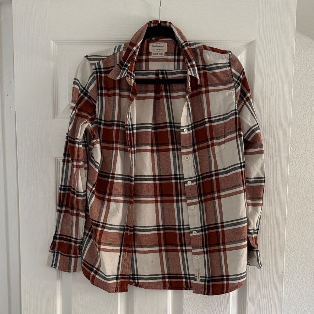 Weatherproof Red and White Plaid Button Down Shirt